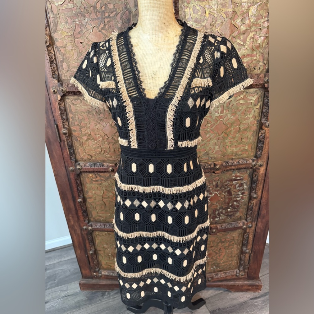 Nanette Lepore‎ Black and Beige Crochet Dress 2